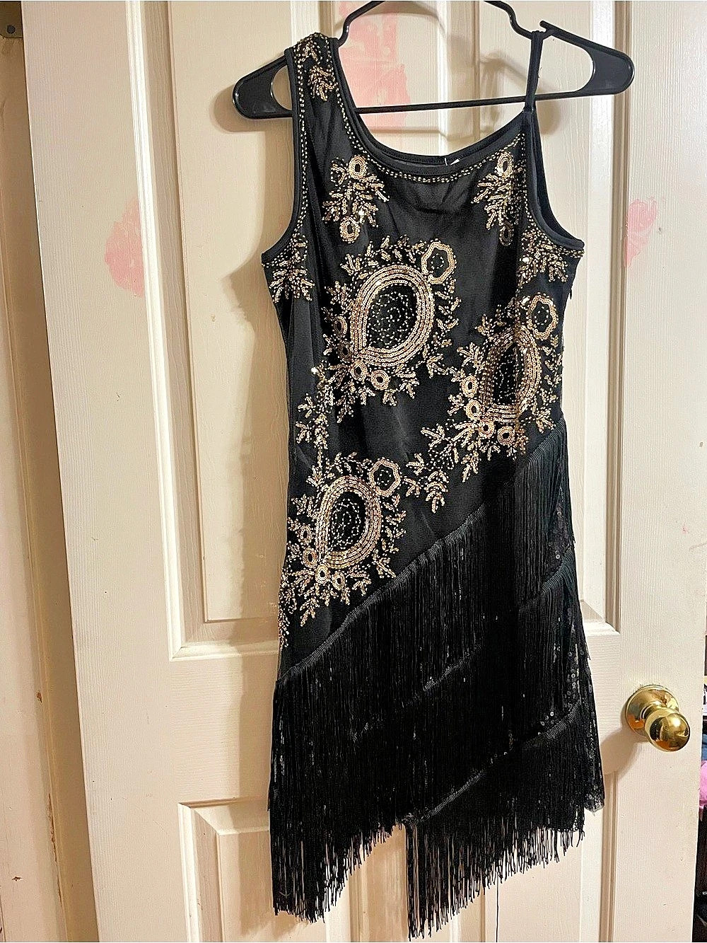 Black & Gold Fringe Mini Dress Like New